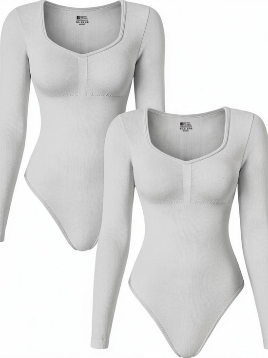 Amazon Tops - TOB 2 Piece Bodysuits Seamless Ribbed Long Sleeve Tummy Control Bodysuits medium